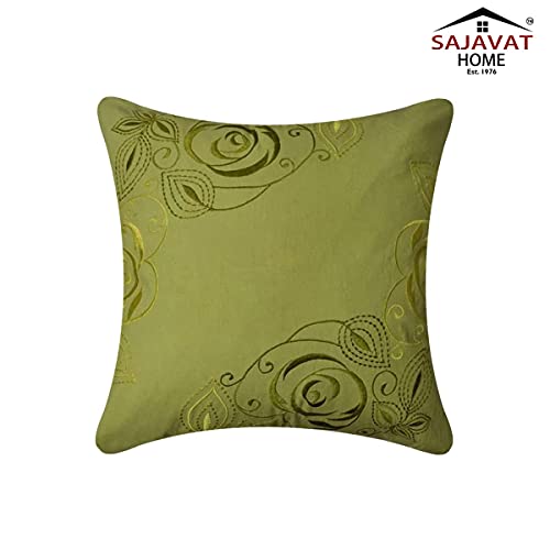 Image of SAJAVAT HOME CC78 Cotton Stripe Khadi Print Cushion Cover (Pack of 1) 18x18 INCHES /45x45 cm Blue & Off White (Lime Green, Cotton)
