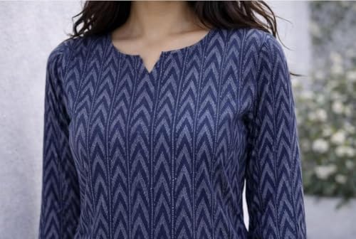 Image of Women Ikat Print Short Kurti Top,Cotton Blend Casual Ethnic Kurta for Women, Stylish Office Kurti Tunic,Lightweight Printed Short Kurti Kurti for V Nack Kurti