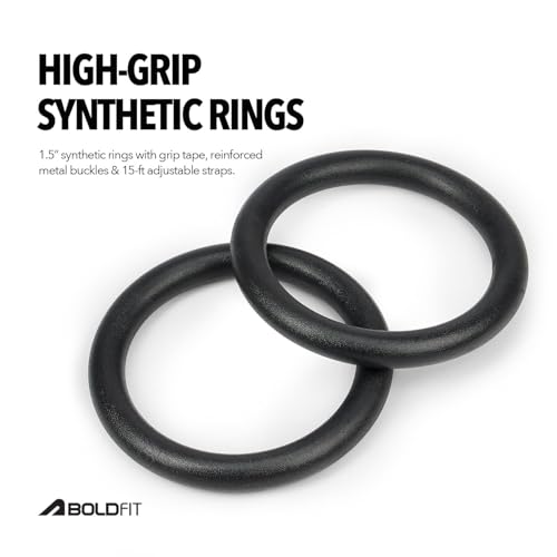 Image of Gymnastic ABS Rings with Heavy Duty Adjustable Strap Capacity with 14.5ft Adjustable Buckle Straps for Cross Fitness Functional Training for Home Gym Full Body Workout