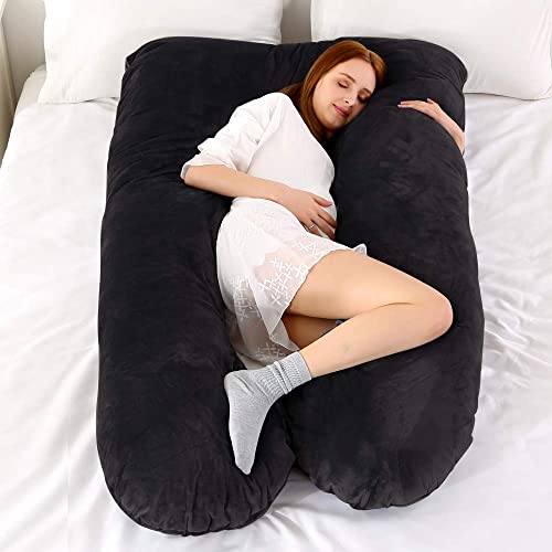 Whatsbedding Pregnancy Pillows For Sleeping, U Shaped Pregnancy Pillows Full Body Pillow For Pregnancy With Machine Washable Dutch Velvet Cover (55 Inches, Black) #TOP6