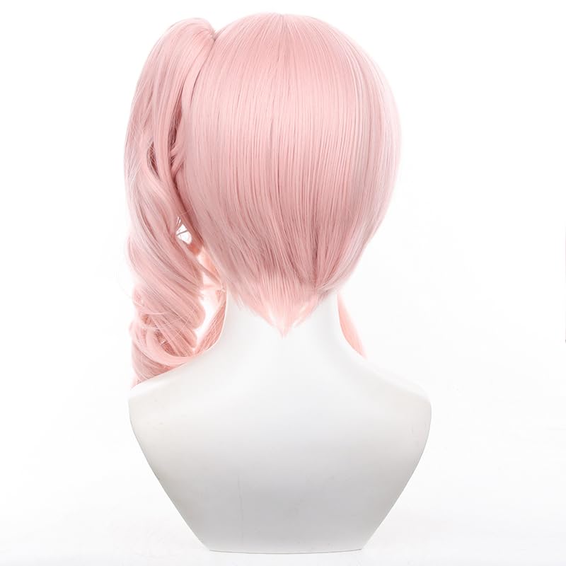 Long Pink Curly Cosplay Wigs with A Ponytail Halloween Costume Wig For Women - Image 5