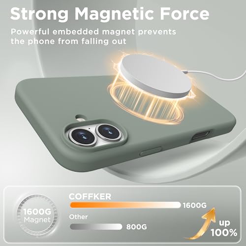 Image of Magnetic for iPhone 16 Case, Compatible with MagSafe, Liquid Silicone Phone Cover with Screen Protector & Camera Protector, Soft Anti-Scratch Microfiber Lining Inside 6.1 inch, Calke Green