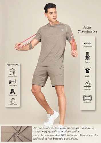 Image of TECHNOSPORT Men's Melange Slim Fit Round Neck T-Shirt Double Cool Raglan Sleeve Slip On Polyester for Gym Running Workout UPF50+ Anti Odour