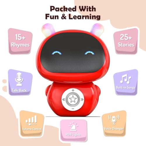 Image of Storybot | Robot Toy for Babies, Toddlers & Kids | USB Rechargeable Type-C & In-built Music | Popular Bedtime Stories, Rhymes & Songs | Best Gift for Boys & Girls 6+ Months (Red)