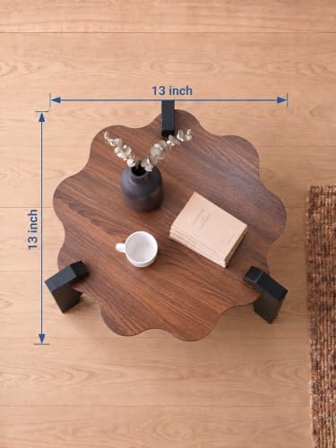 Image of Modern Round Side Table, Home Decor for Living Room, Bed Side Tables for Bed Room, stools for Home, Furniture for Home, 2-Tier White Shelves, 30 x 30 x 40 cm (Flower Brown Top)