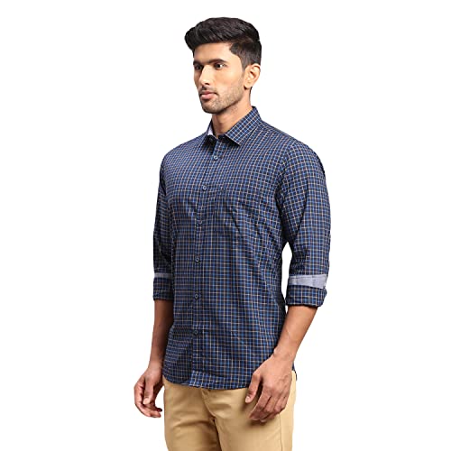 Image of Colorplus Men's Pure Cotton Checks Pattern Tailored Fit Spread Collar Full Sleeve Casual Shirt