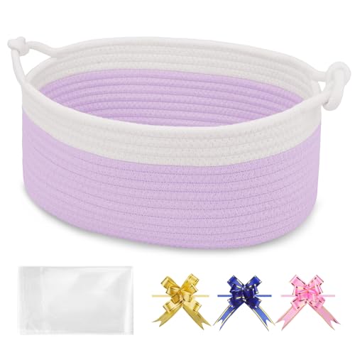 Image of Small Empty Gift Basket with Bag & Ribbons, White & Purple