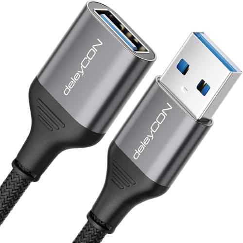 deleyCON 1,5m USB 3.0 Cable de Extensión 5Gbps (Clavija A a Toma A) Clavija de Aluminio + Cable de Nylon Cable de Datos para Teclado, Lector de Tarjetas, Impresora, Escáner, Cámara, etc.