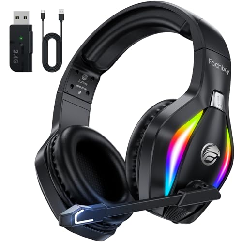 Fachixy FC-100 Wireless Gaming Headset for PS5, PS4, Switch - 2.4GHz Wireless Gaming Headphones with Microphone - Bluetooth 5.4 Gaming Headset with 50H Battery Life for Mac, Laptop, Mobile
