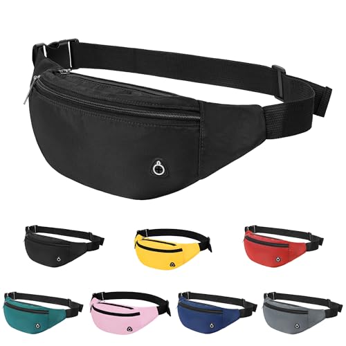 Frenou 1L Fanny Pack With 4-Zipper Pockets-Crossbody Bags For Women And Man-Crossbody Belt Bag With Adjustable Strap For Travel Running Hiking Walking Workout Black