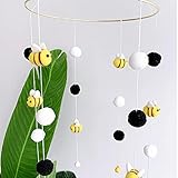 【Diseño】Móvil para cuna de bebé hecho de bolas de pelo tejidas y abeja. podría moverlas y personalizar la posición de las bolas.