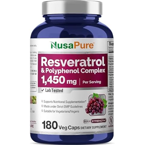 NusaPure Resveratrol & Polyphenol Complex 1450mg 180 Vegetarian Caps (Non-GMO, Vegan) Vitamin C Cover