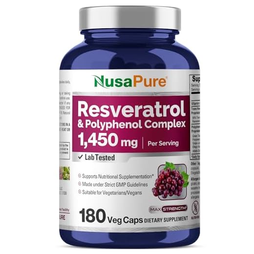 NusaPure Resveratrol & Polyphenol Complex 1450mg 180 Vegetarian Caps (Non-GMO & Gluten Free) Vitamin C