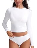 CRZ YOGA UPF 50+ Cropped Rash Guard Shirts for Women - Long Sleeve UV Sun Protection Swim Rashguard Tops White Large