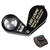 WOVTE拡大鏡 ルーペ40倍 携帯ルーペ ジュエリールーペ 宝石鑑定用 ダイヤモンドルーペ 虫眼鏡 高倍率40倍 拡大鏡 折りたたみ式LEDとUVライト付きルーペ