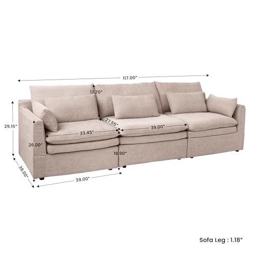 Image of WJShome Modular Sectional Sofa, Deep Seat 3-Seater Cloud Couch with Water-Resistant & Stain-Resistant Fabric, Removable Washable Covers,Modern Sleeper Sofa for Living Room, Apartment, Khaki