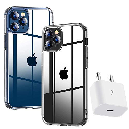 eller santé 2IN1 Combo of 20W USB Type C Adapter & Clear Back Cover Case Compatible with iPhone 12/12 Pro Ultra-Thin Case -Transparent