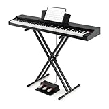 KOMFOTTEU Piano Digital de 88 Teclas, Teclado Electrónico con 2 Altavoces, 3 Pedales, Atril y Soporte, Piano Portátil Semipesado para Principiantes, USB/MIDI/MP3 (Negro)