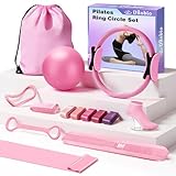 Dilobio Pilates Kit, Home Pilates Essentials Kit for Women, Pilates Equipment Ring and Ball Set, Magic Circle with 5 Resistance Bands, Hip Thrust Belt & Accessories, Toning Fitness Starter Set (Pink)