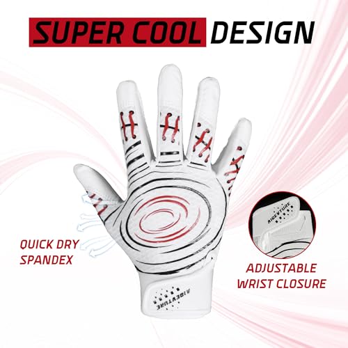 AIGEVTURE Baseball Bating Gloves Kids Youth Baseball Softball Batting Gloves Men Women White Kids L