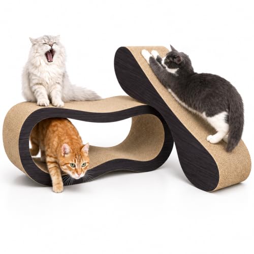 Simple Delxue 2 in 1 Large Cardboard Cat Scratcher Lounger，Cat Scratching Board for Indoor Cats,100% Recyclable&Reversible Horizontal Scratching Pads Prevents Furniture Damage,Brown