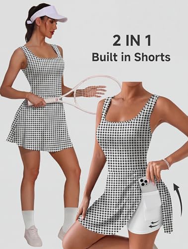 Image of NIASHOT Women's Athletic Dress with Built-in Shorts & Pockets Workout Tennis Golf Active Wear U Neck A-line Dresses