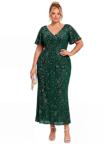 Image of Ever-Pretty Plus Women's Sequin Maxi Plus Size Formal Mother of Bride Dress