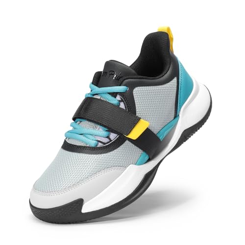 Dream Pairs Kids Basketball Shoes Boys Girls Low-Top Sneakers Durable Sports Shoes Lace-Up Breathable Outdoor School Trainers For Little Kids Big Kids Youth,Size 12 Little Kid,Grey/Blue Low Top,Sdbs2401K cover