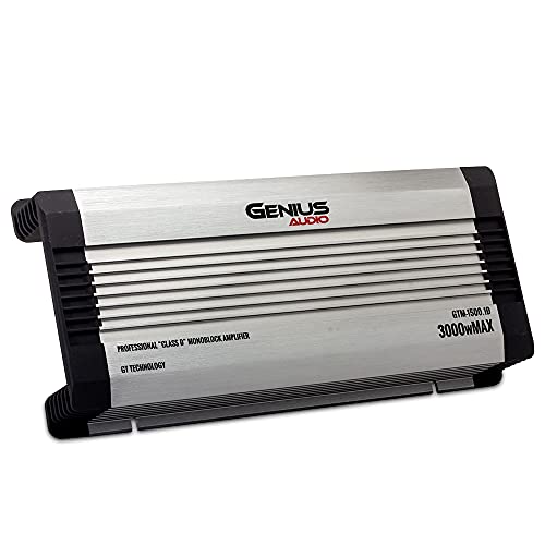 Genius Audio GTM-1500.1D Compact Full Range Powered Car Amplifier Monoblock 3000 Watts Max Class D 1 Ohm Stable with Power Protection System and Bass Boost for Speaker and Woofer Performance