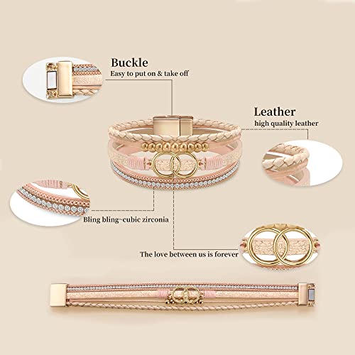 Btysun Bracelets for Women,Stocking Stuffers for Teens Birthday Gifts for Mom Inspirational Gift for Women Mother's Day Daughter Wrap Bracelet Sister Friend Teen Girl Gifts Leather Layered Jewelry Valentines Gift for Her