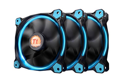 Thermaltake Riing 12 High Static Pressure Circular Ring Blue LED Case/Radiator Fan with Anti-Vibration Mounting System Triple Pack Cooling CL-F055-PL12BU-A