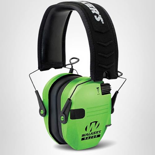 Walker's Razor Slim Ultra Low Profile Compact Design Adjustable Range Shooting Hunting Hearing Protection Electronic Earmuffs, Viz Green