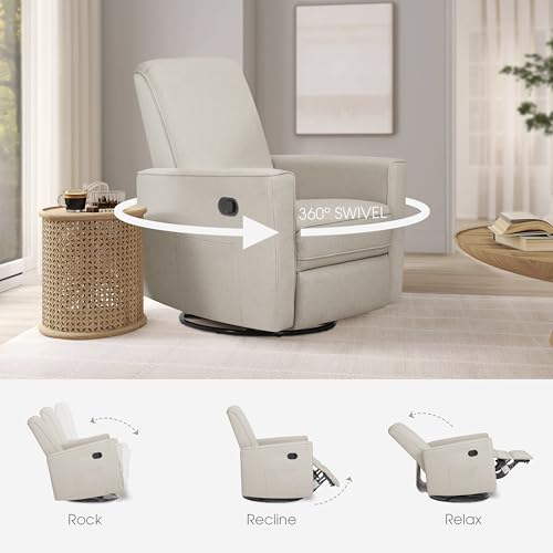 Image of Evolur Raleigh Upholstered Manual Glider Recliner- Rocking & 360 Swivel with Smooth Glide - Greenguard Gold & FSC Certified - Modern Nursery and Living Room Chair in Light Sand