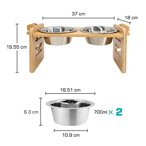 Qlfyuu erhöhter Hundenäpfe, höhenverstellbar Futternäpfe für Hund und Katze Hundenapf Katzenapf mit Bambusständer, 2 Edelstahl Fressnäpfe, Futterstation für Katzen und kleine Hunde - Image 3