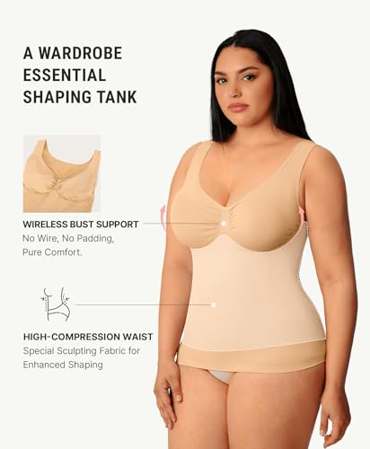 Image of FeelinGirl Women Tank Tops Shapewear: Tummy Control Compression Tank V Neck Seamless Body Shaper Camisole Tops for Women