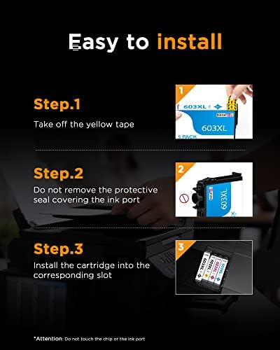 belietop 603XL Ink Cartridges Replacement for Epson 603 XL Ink for compatible with Epson Workforce WF-2830 WF-2830DWF WF2830 WF2850 WF2835 Expression Home XP4100 XP2100 XP3100 XP4105 XP2105 (5 Pack)