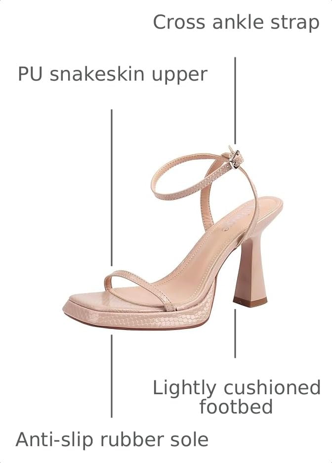 Image of Reitoye Strappy Heels for Women Platform Chunky Square Toe Heeled Sandals | Women's Heeled Sandals,Block High Heel,Adjustable Ankle Strap,All-Day Comfort Non-slip Sole,Party,Wedding,Prom Heels Shoes