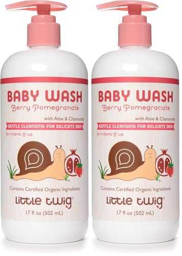 Little Twig 2-in-1 Baby Wash, Hypoallergenic Body Wash with Organic Ingredients, Baby Bath Essentials, Berry Pomegranate, 17 fl. oz. (Pack of 2)