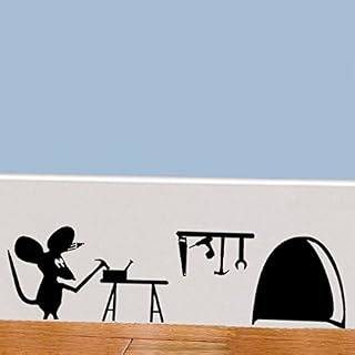 uksellingsuppliers ® Mouse Hole MOUSE AT WORK Skirting Board Wall Sticker Vinyl Decal 18cm x 5cm Wall Art