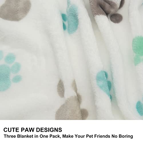 Image of 1 Pack 3 Puppy Blankets Super Soft Warm Sleep Mat Cute PAW Print Blanket Fleece Pet Blanket Flannel Throw Dog Blankets for Small Dogs Puppy Cats,Gray /White /Brown-Small(23 inchx15 inch)