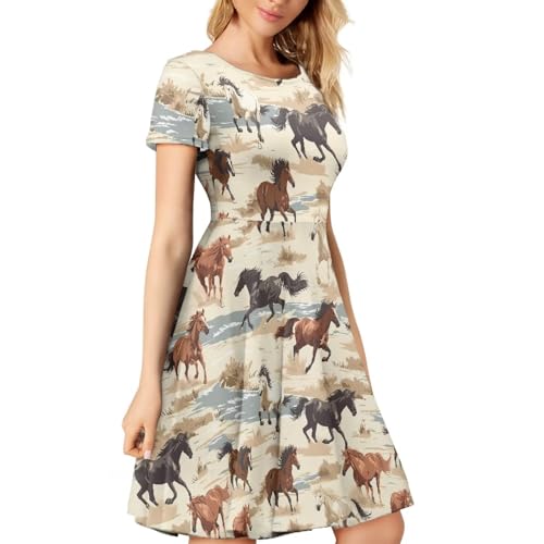 Image of Biyejit Women's Summer Casual Short Sleeve T-Shirt Swing Dress Crew Neck Plus Size S-4XL