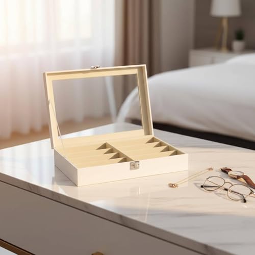 Boîte de rangement à couvercle vitré pour organiser vos lunettes