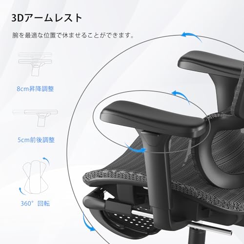 DEULUKO オフィスチェア メッシュ 人間工学 椅子 疲れない テレワーク 腰サポート 腰痛対策 パソコンチェア チェア デスクチェア S字立体背もたれ 3D連動アームレスト 可動式ランバーサポート 145°リクライニング 2Dヘッドレスト 静音PUキャスター pc ワーク 事務椅子 通気性に優れ オフィス お宅 在宅ワーク 人体工学椅 [5]