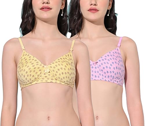 Image of FIMS - Fashion is my style Women Cotton Blend Padded Non-Wired Everyday Bra Pack of 1 Cup- B Multicolor