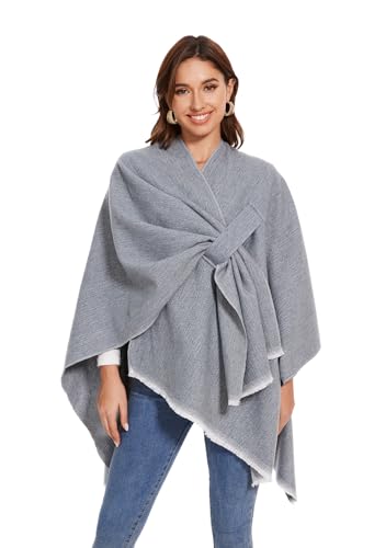 colornival Shawl Wraps for Women, Elegant Knitted Cape Open Front Soft Poncho Scarf Blanket Cardigan Coat for Spring, Autumn and Winter (Gray)