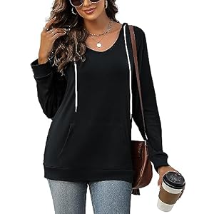Namifin Women’s Pullover Hoodies Lightweight V Neck Sweatshirts Long Sleeve Athletic Tops with Pocket