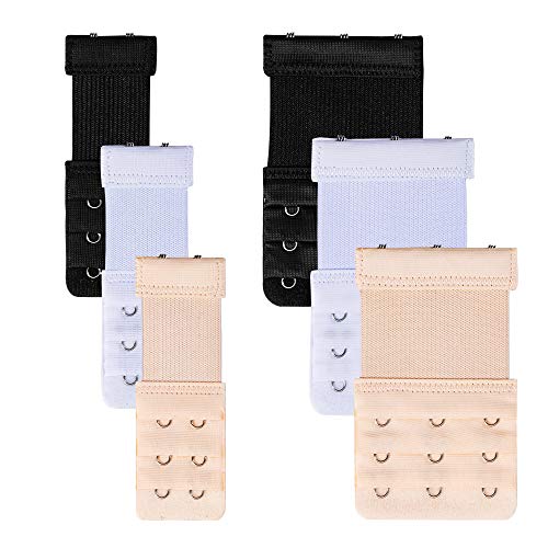 ZZMIX 6 pieces of women's bra extension straps, elastic bra extension straps 2 hooks / 3 hooks underwear breathing chamber bra extension straps