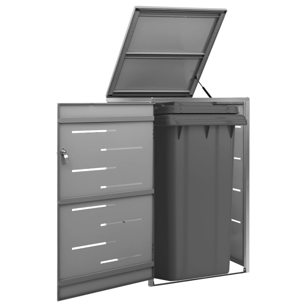 vidaXL Abri pour Trois Poubelles, Cache-Poubelle avec Couvercle, Boîte de Rangement à Poubelles Jardin Extérieur, 207x77,5x112,5 cm Acier Galvanisé