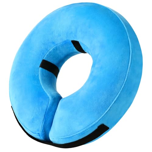 Image of Grand Line Inflatable Dog Cone Collar, Soft Pet Recovery After Surgery (M+) | Does Not Block Vision | Protective Pet Neck Cone Alternative for Small, Medium, Large Dogs & Cats | Solid Blue