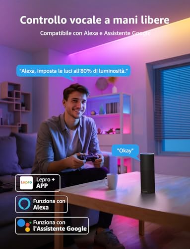 Lepro S1 AI Striscia LED 10M,Smart Striscia LED Interno Funziona con Alexa/Google Assistant,Wi-Fi e Bluetooth Strisce LED,MagicColor Luci LED Camera da Letto,Sincronizzazione Musicale per Gaming TV - Immagine 1